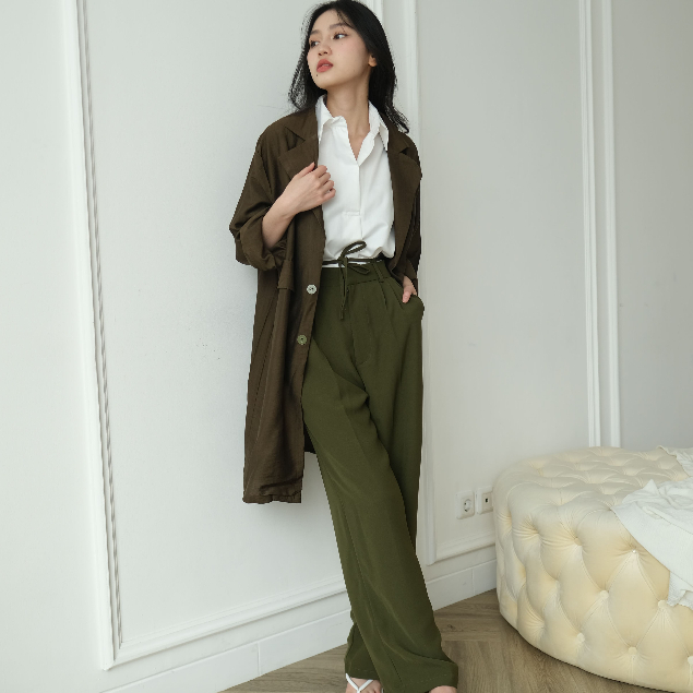 Rui Belt Loose Pants - Celana Panjang Wanita - Korean Style - Casual Pants