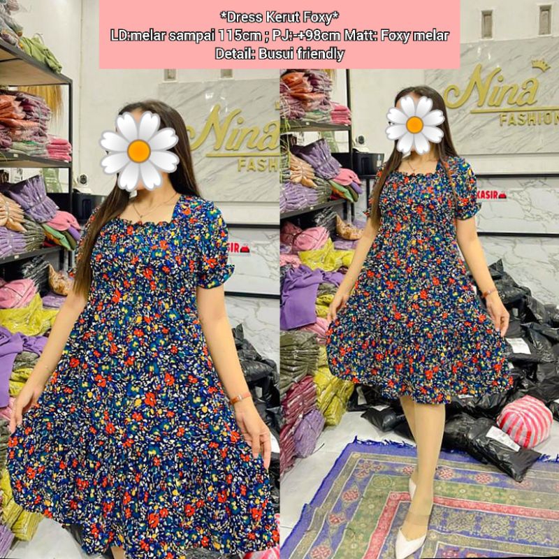 Daster Dress Kerut Foxy Melar Amayra Rempel / Dress Foxy Ruffle / Dress Foxy Susun / Dress Foxy Canda / Dress Foxy Busui / Daster Foxy / Daster Foxy murah / Daster Foxy susun