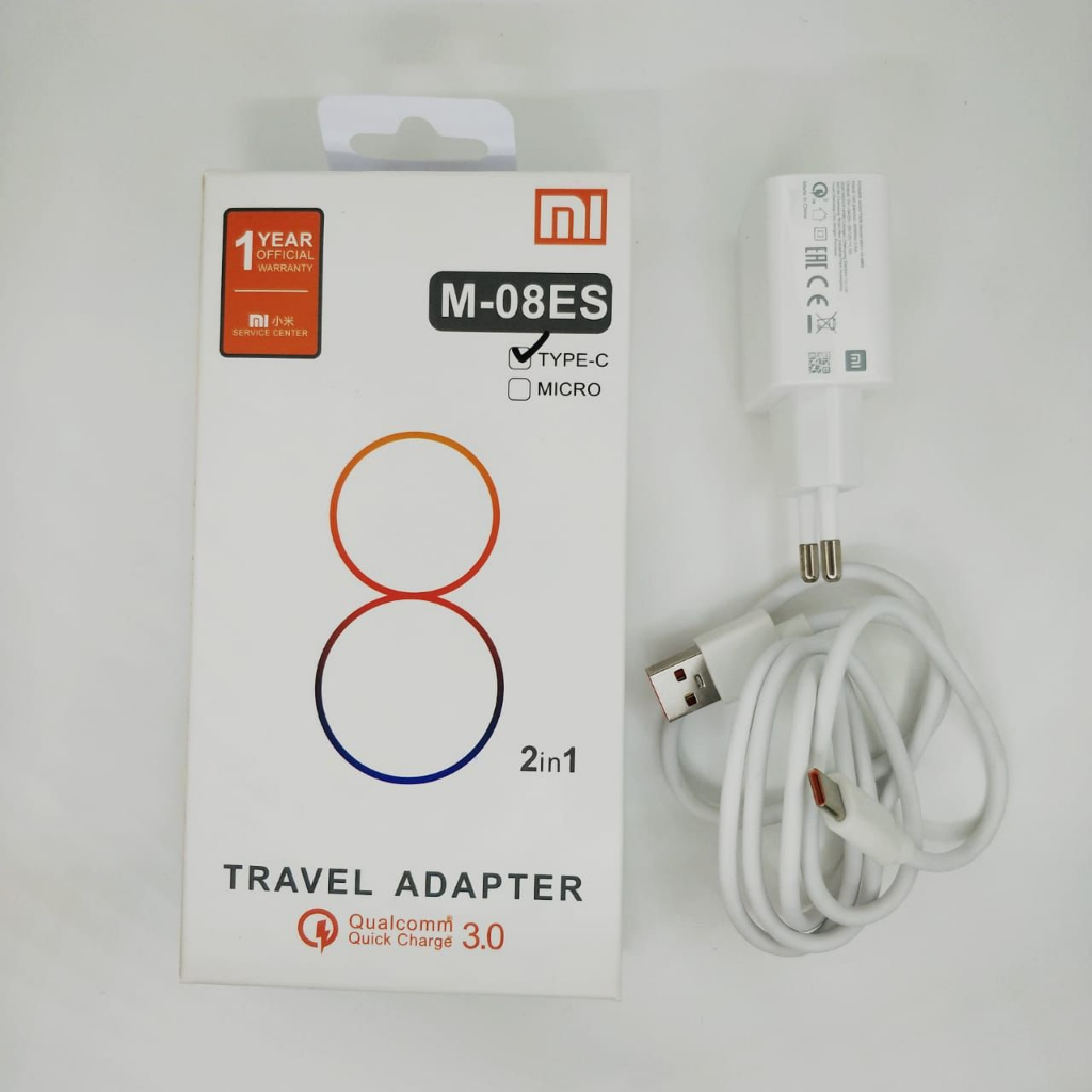 Charger Xiaomi 2in1 M-08ES Micro Dan Type C Travel Adapter Xiaomi 3.0 Qualcom Promo Sen