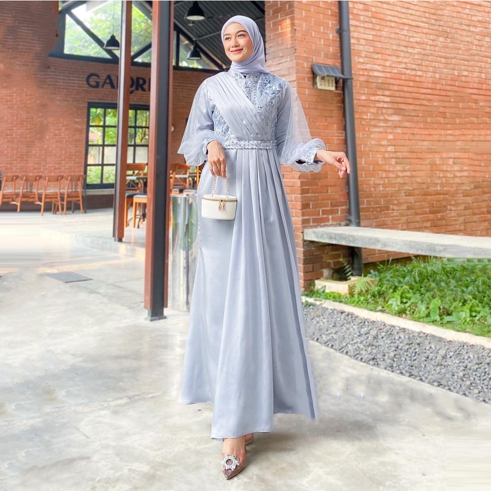 Maxi Dress Modern Adeeva Dress Wanita Modern Brokat Tulle Mix Payet Premium Gamis Lebaran Dan Tunangan Kekinian Gamis Wanita