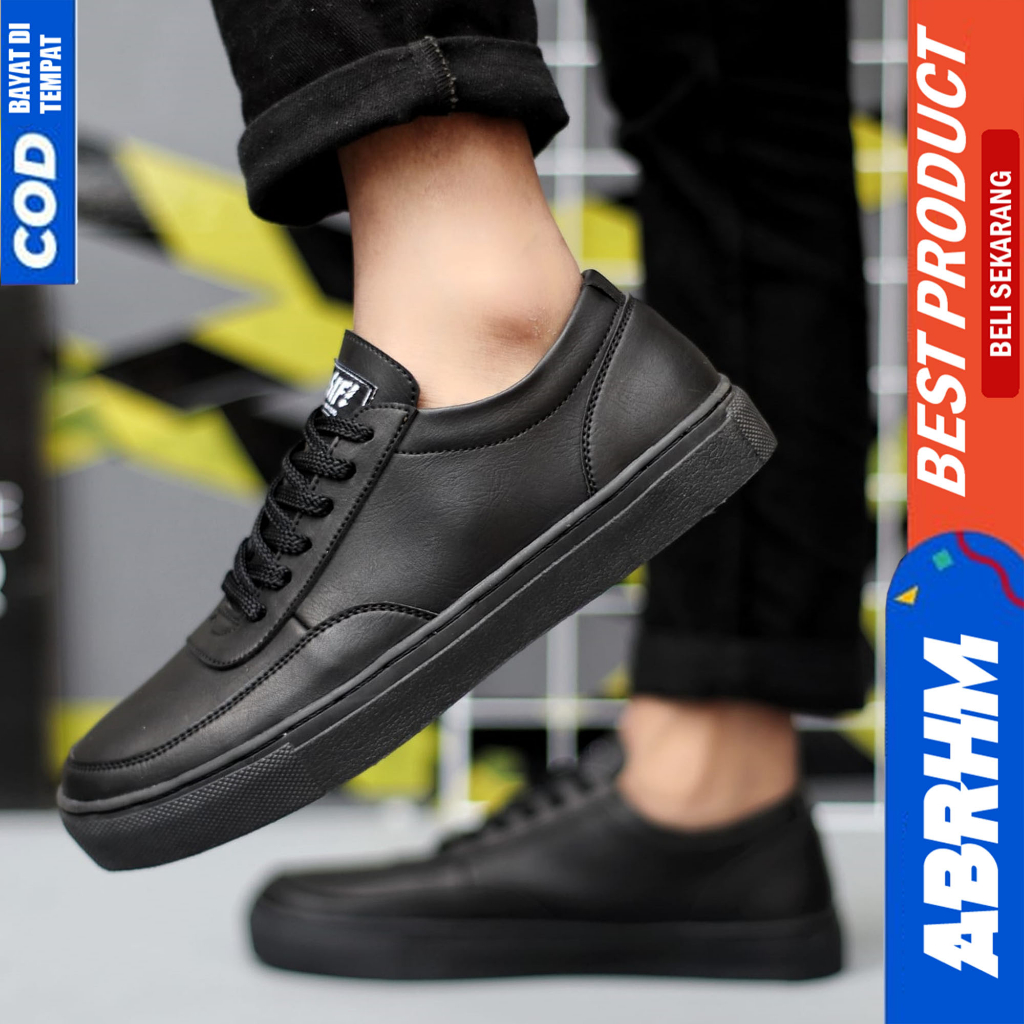 ABRHM Sepatu Casual Sneakers Hitam Kerja Formal Pria