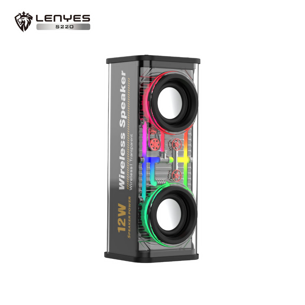 S220 Lenyes Speaker RGB LED Transparan 12W 5.3 TWS Bluetooth dual Passive Radiator Woofer Portable speaker