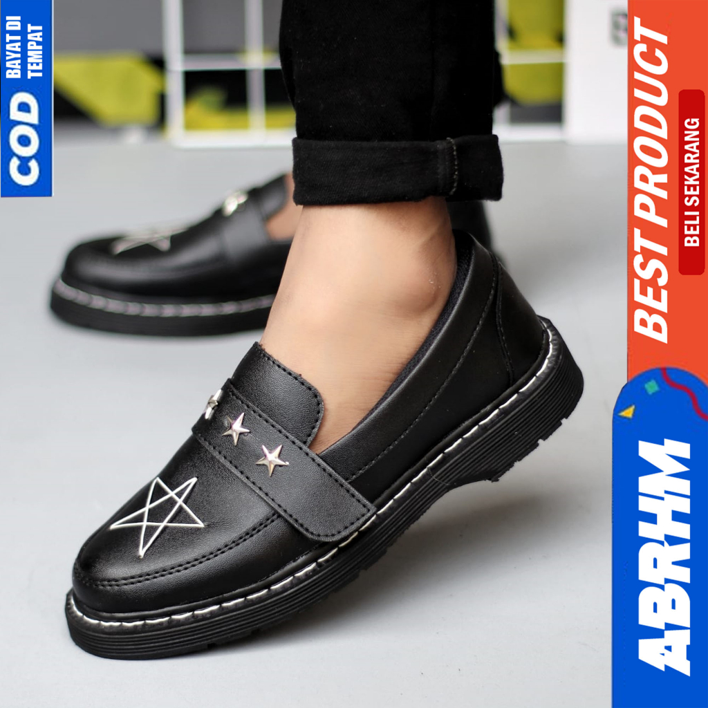 ABRHM Sepatu Docmart Kerja Loafers Formal Pantofel Hitam Pria