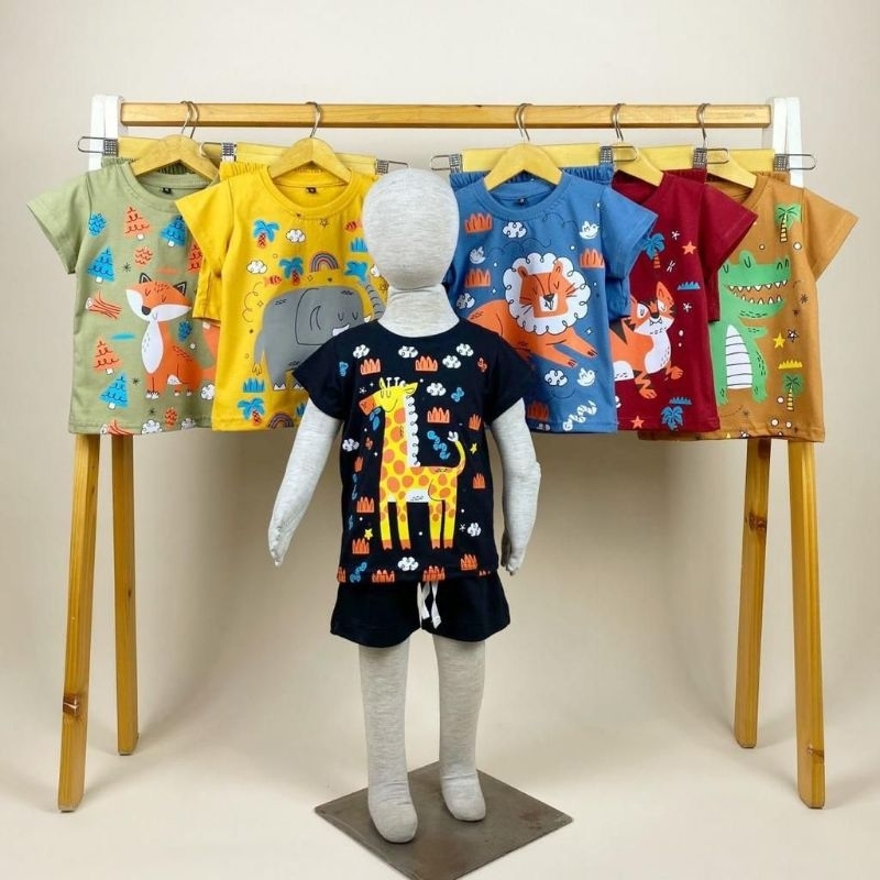 grosir setelan anak forest animal pineapple kids per 5 pcs