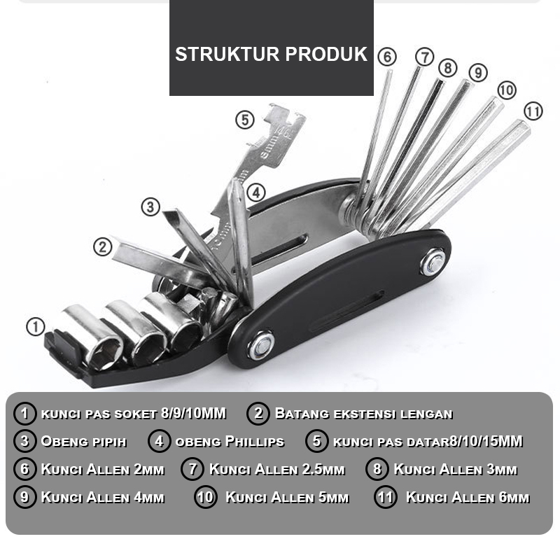 KUNCI MINI BICYCLE KUNCI SHOCK LIPAT SEPEDA 16 in 1