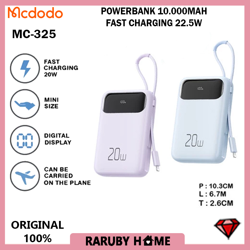 Mcdodo Mc-325 Powerbank 10000mAh Power Bank Pd Dual Port Output Fast Charging 20W Untuk iPhone 12 13