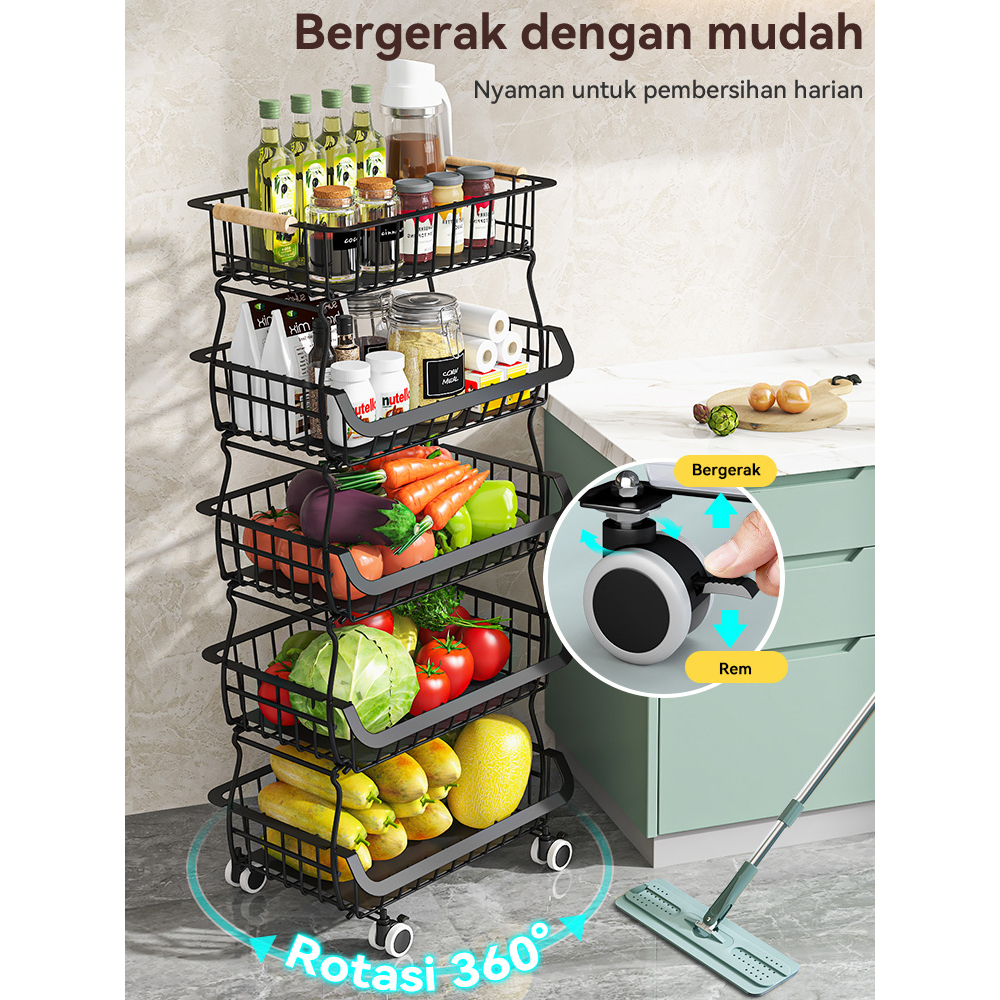 Rak dapur multifungsi rak keranjang buah dan sayuran rak keranjang bawang keranjang sayur dan buah