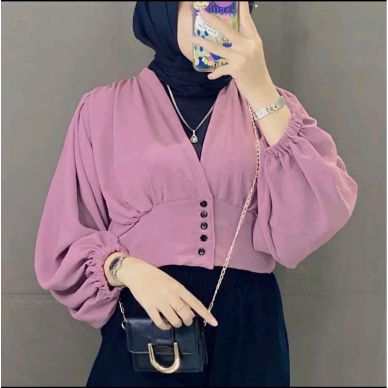 blouse semi outer crinkle crop top