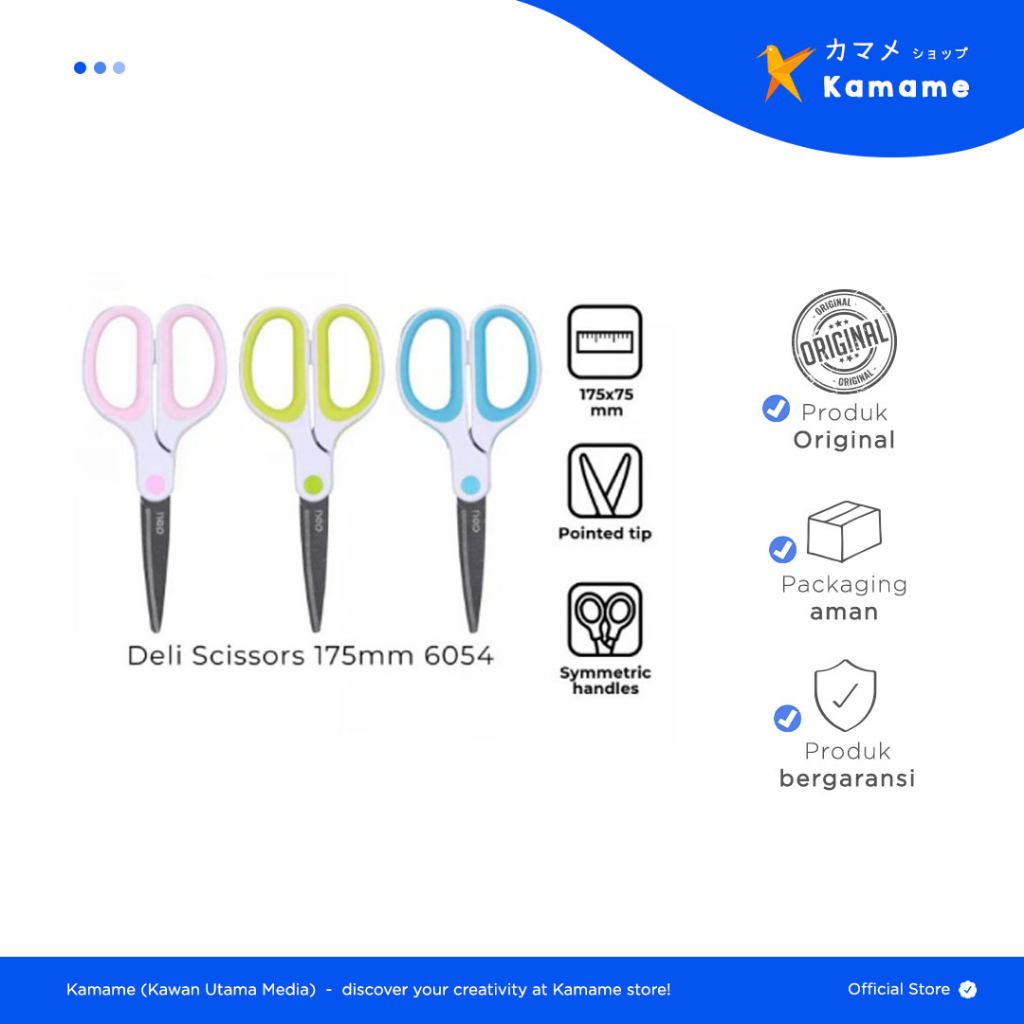 

Deli Scissors - 6054 Gunting Soft Touch Teflon Effortless 175mm - Kamame