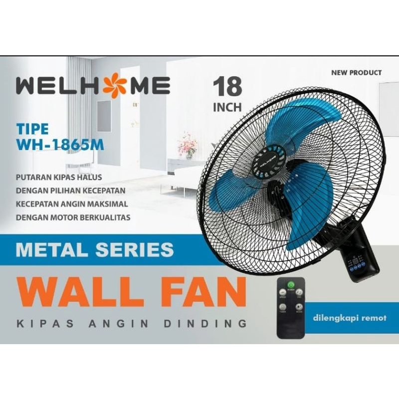 Kipas Angin Dinding Remot Welhome WH1865M / Wall Fan Remote 18 inch (Khusus OJEK ONLINE)