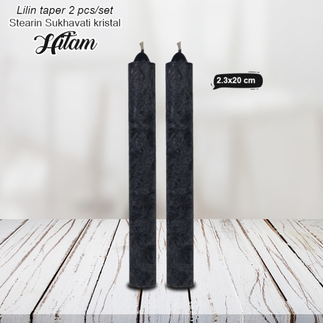 Lilin Batang Hitam Taper Candle Stearin Marble Kristal Silinder 2pcs