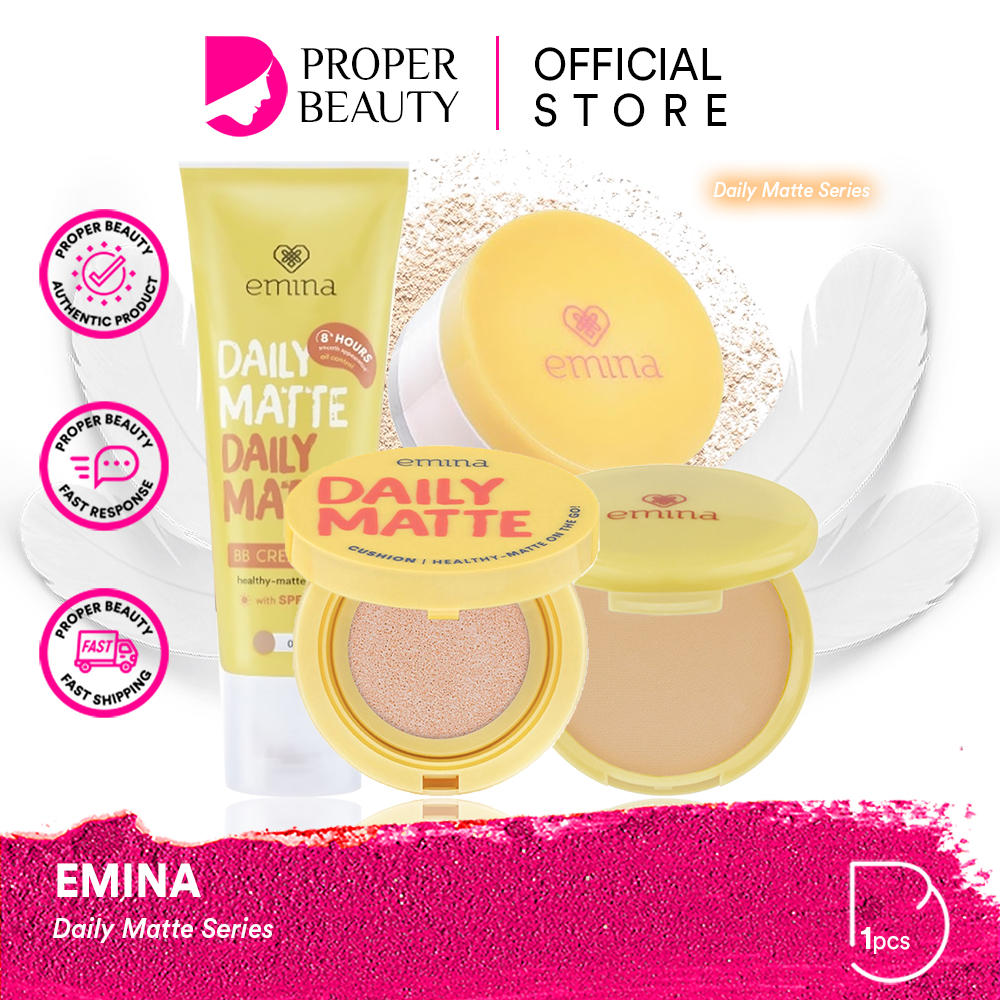 EMINA Daily Matte Indonesia / BB Cream Loose Compact Powder Bedak Padat Facial Wash Face Scrub Micellar Water Essence Toner Mist Serum Day Night Eye Cream Sunscreen Sheet Clay Mask Masker Lip Tint / Bright Stuff Ms Pimple Acne Sun Protection Battle Paket