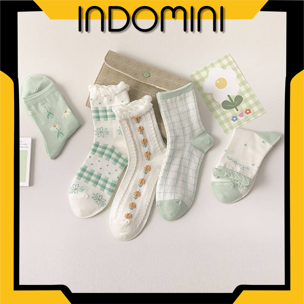 INDOMINI Kaos Kaki Wanita Panjang Motif Bunga Bahan katun Korean Fashion Women Socks Import KK152