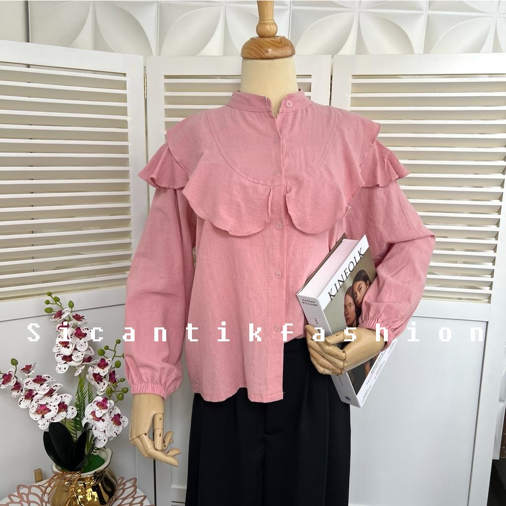 Kemeja Wanita Style Korea / Kemeja Kekinian / Kemeja Linen Angel Premium / Shirt Wanita