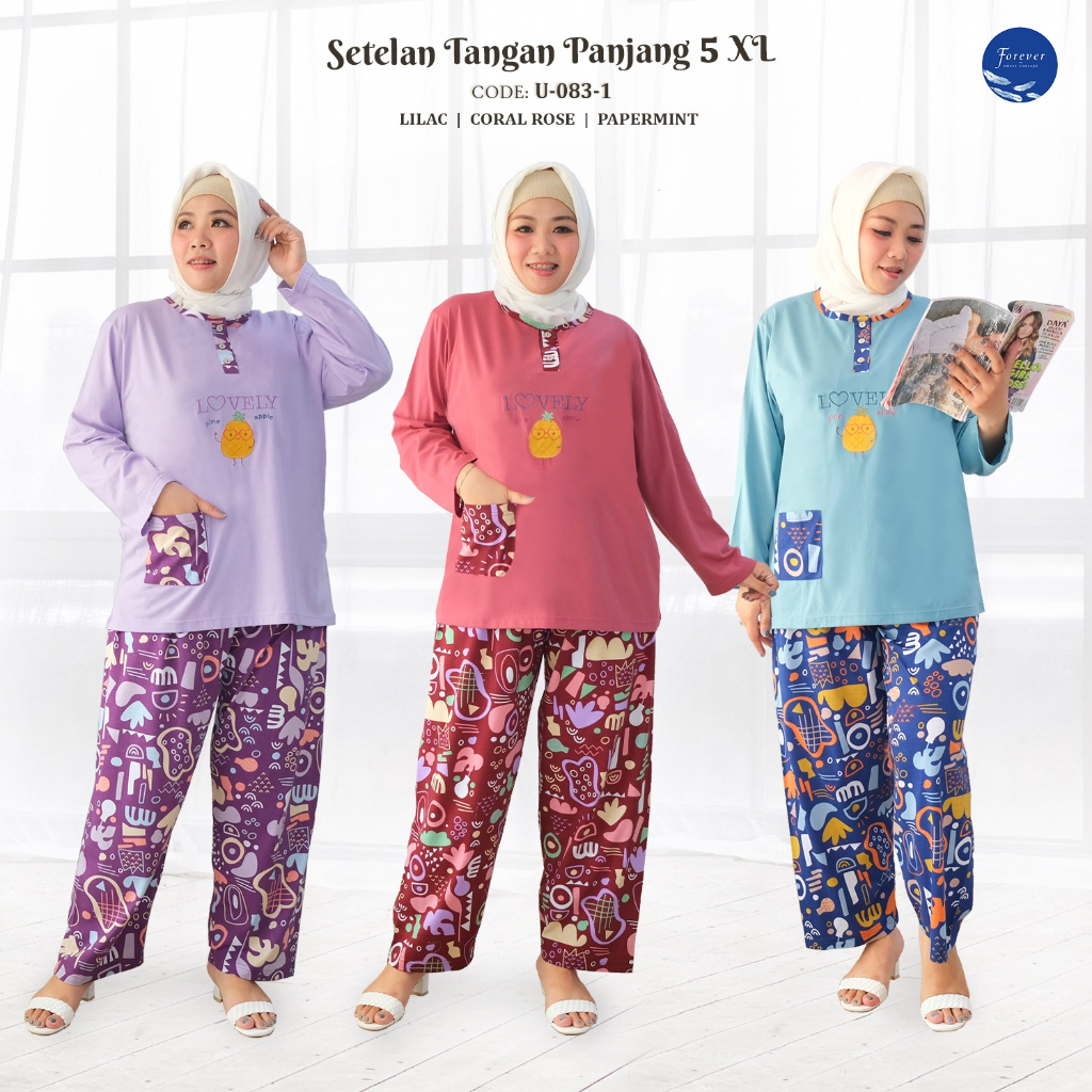 BP014 Setelan PP 5XL Merek Forever Sweet Grosir Baju Tidur Piyama Wanita dewasa terbaru bahan Kaos P
