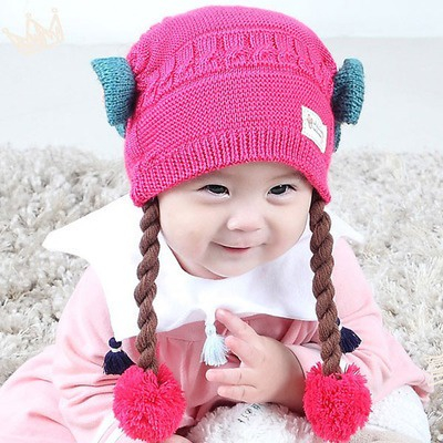 NUZ ByKiddos - Topi Anak Perempuan Rambut Kepang / Topi Bayi Kupluk Imut Lucu Baby Hat Wig