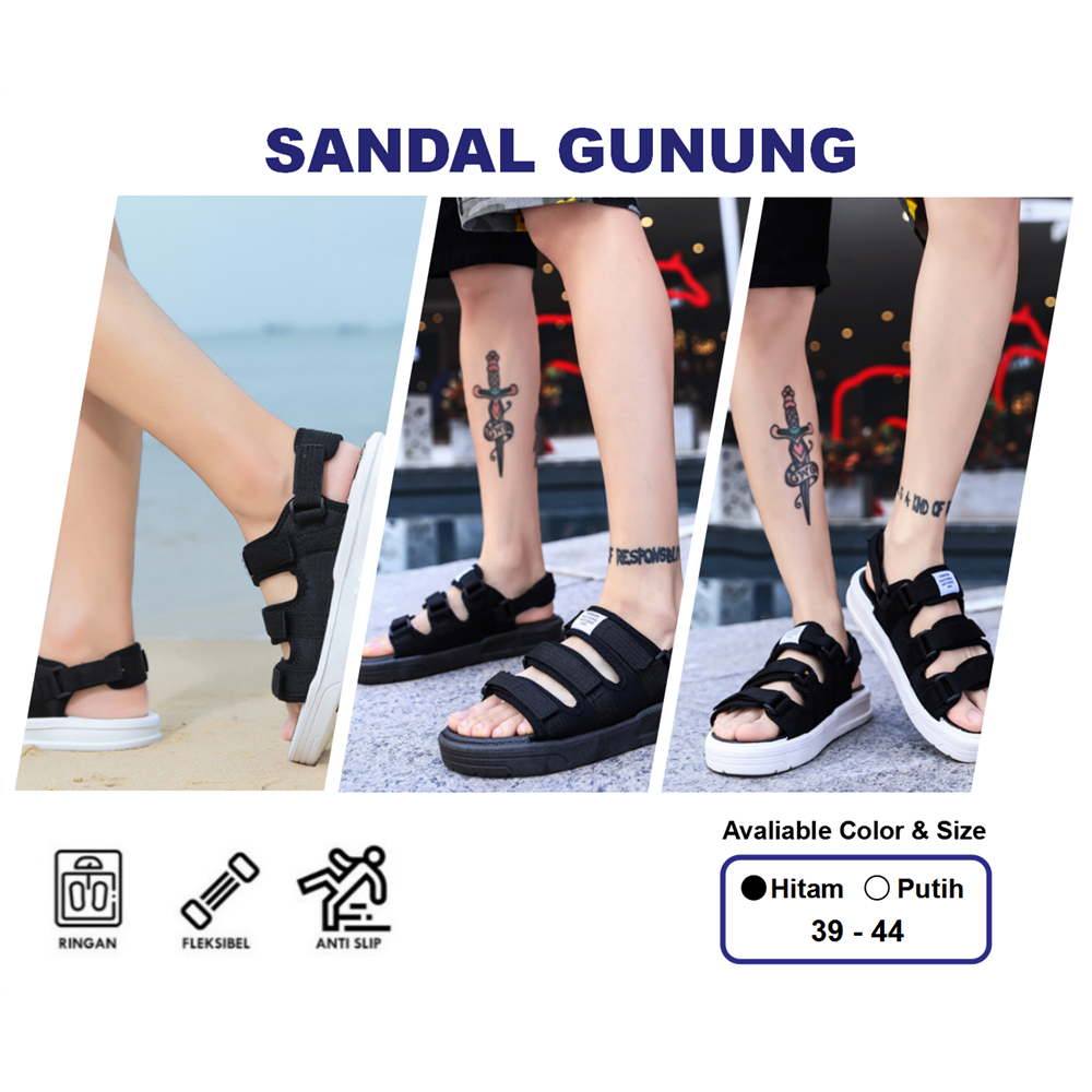 【COD &amp; Barang ready】Sendal Gunung pria Sandal｜Sepatu Sandal Wanita Unisex Tali Belakang Yang BiSa Dilepas｜Sandal Gunung Impor Japan korea Casual Style lebaran 2023｜Hitam / Putih,39-44