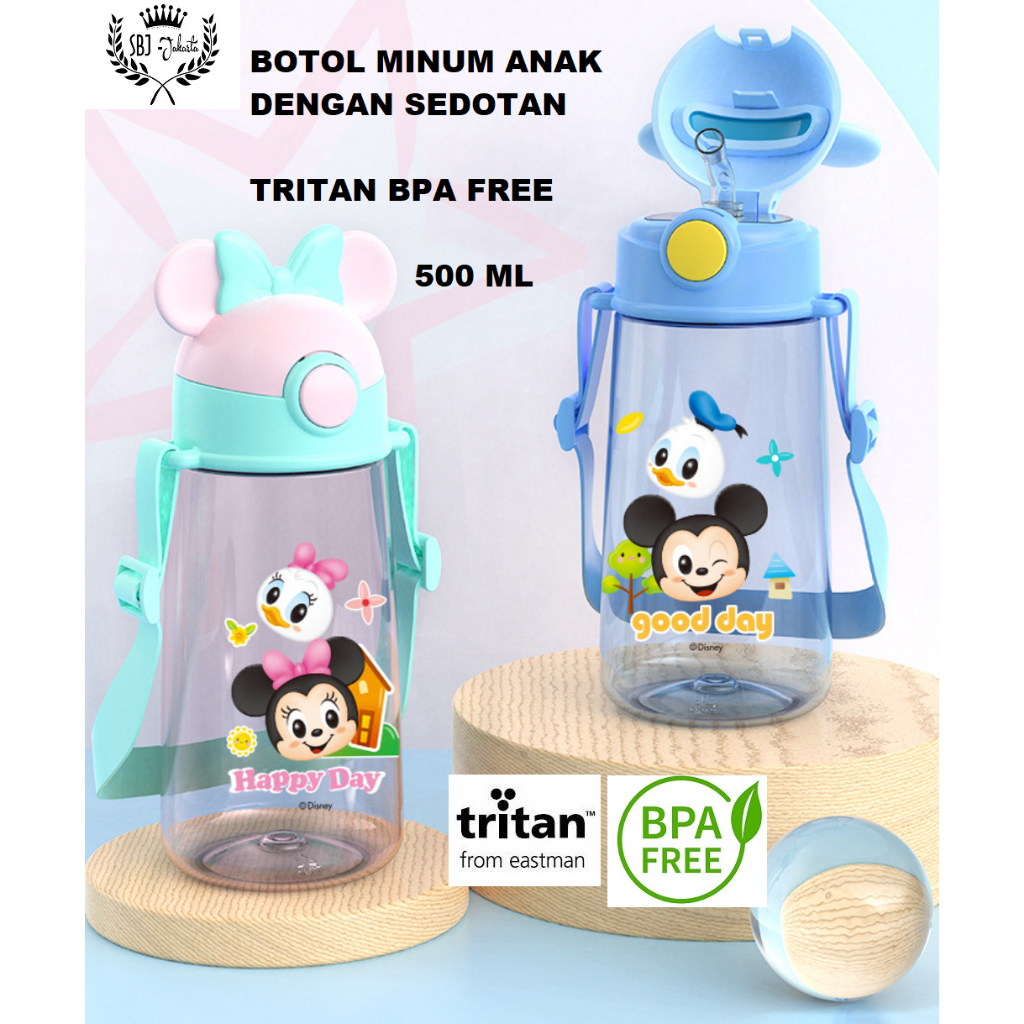 BOTOL MINUM ANAK TRITAN BPA FREE 500 ml Original Mickey Minnie Disney Tsum Tsum Model ada sedotan