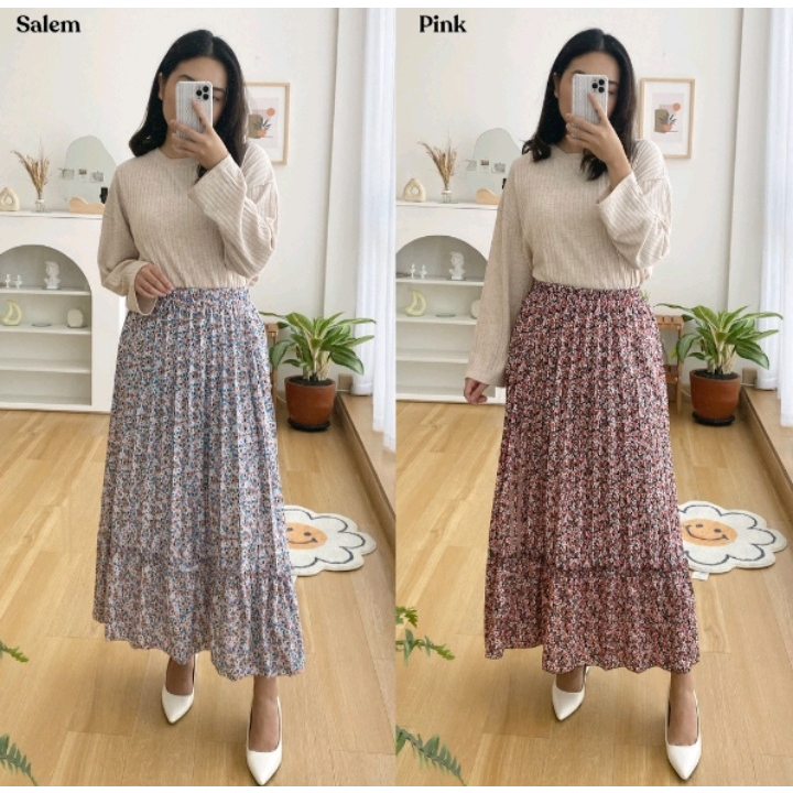 GS- ROK PLISKET SUSUN BUNGA DELI/ROK PLISKET TUTU/ROK PLISKET TINGKAT/ROK PLISKET MUSLIM PANJANG/MAXY SKIRT