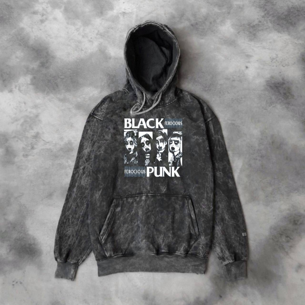 Jaket Sweater Hoodie Washed Distro Motif Black Punk Tulisan Metal | Jaket Hoodie Sandwash Pria