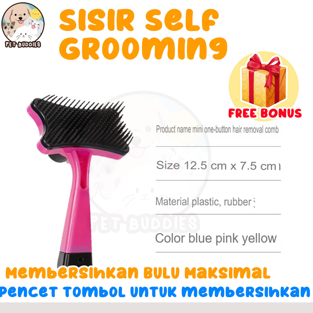 Sisir SELF Grooming Brush Tombol Anjing/Kucing Self Quick Cleaning Tekan Tombol