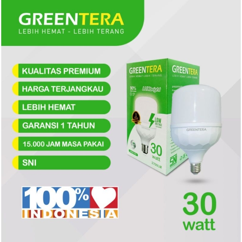 Lampu Rumah Led 30 Watt Putih terang Greentera Garansi 1 tahun