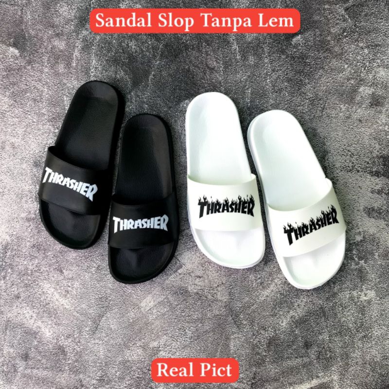 Sandal Slop Thrasher Sendal Slop Tanpa Lem Pria Wanita Sandal Slide Gragaz