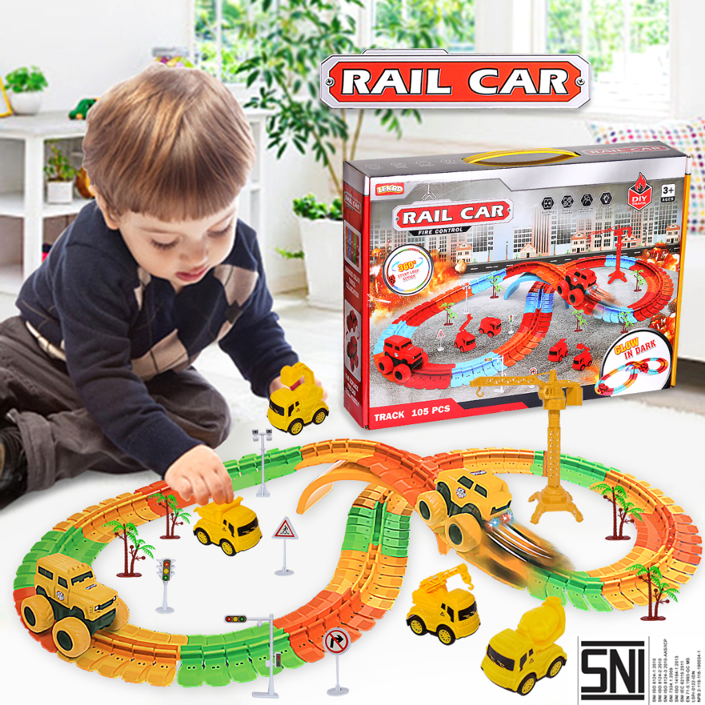 Mainan DIY Rakitan Mainan Mobil Rel Track Engineering Track Toy Car Set Fire Control City Mainan Anak Hadiah