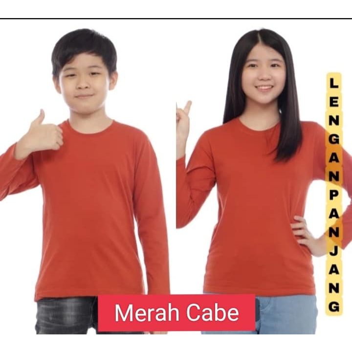 kaos polos anak MERAH lengan panjang - kaos polos anak panjang - kaos anak lengan panjang