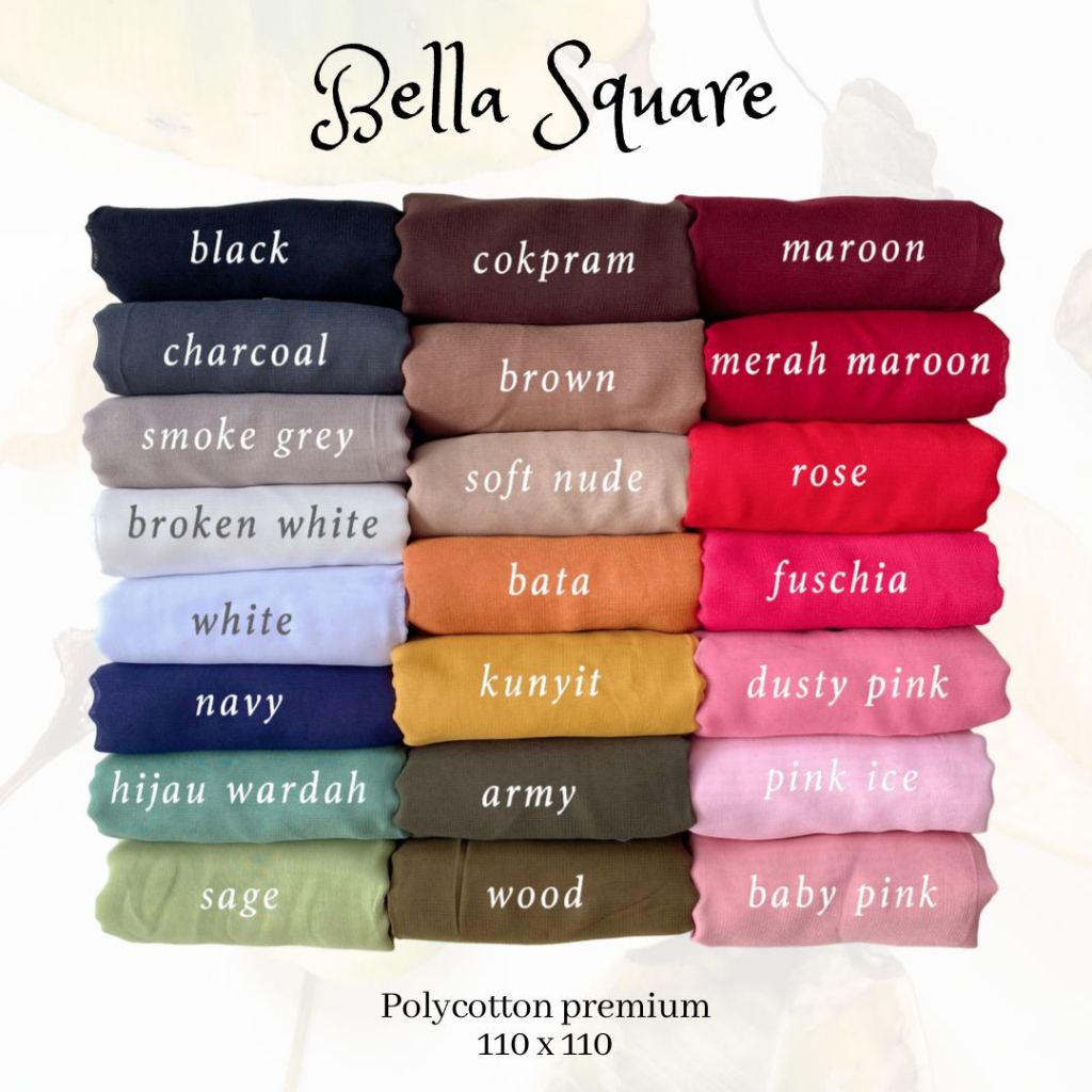 Hijab Segi Empat Bella Square Polos Premium (Warna Part 1)