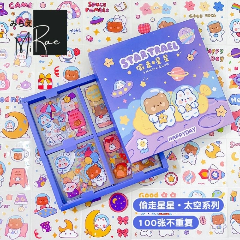 

￼Stiker Motif Kartun Momo Sticker Lucu Waterproof Dekorasi Handbook Isi 100 Lembar Space Series