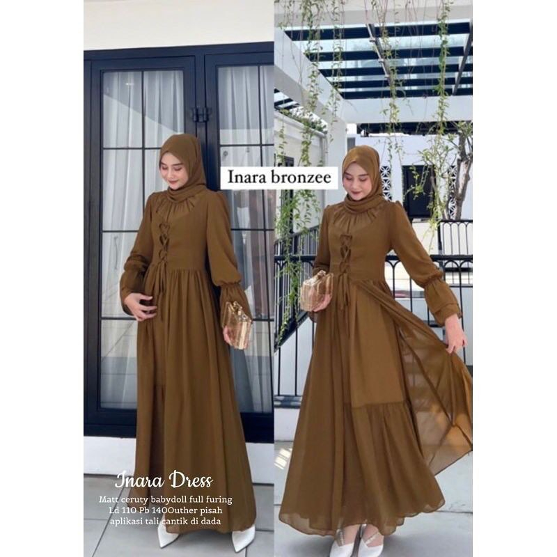 Inara Dress 2in1 Inner + Outer/ Gamis Kondangan Terbaru2023 Mewah Kekinian/ Gaun Pesta/ Baju Wanita Gamis Ceruty Babydoll