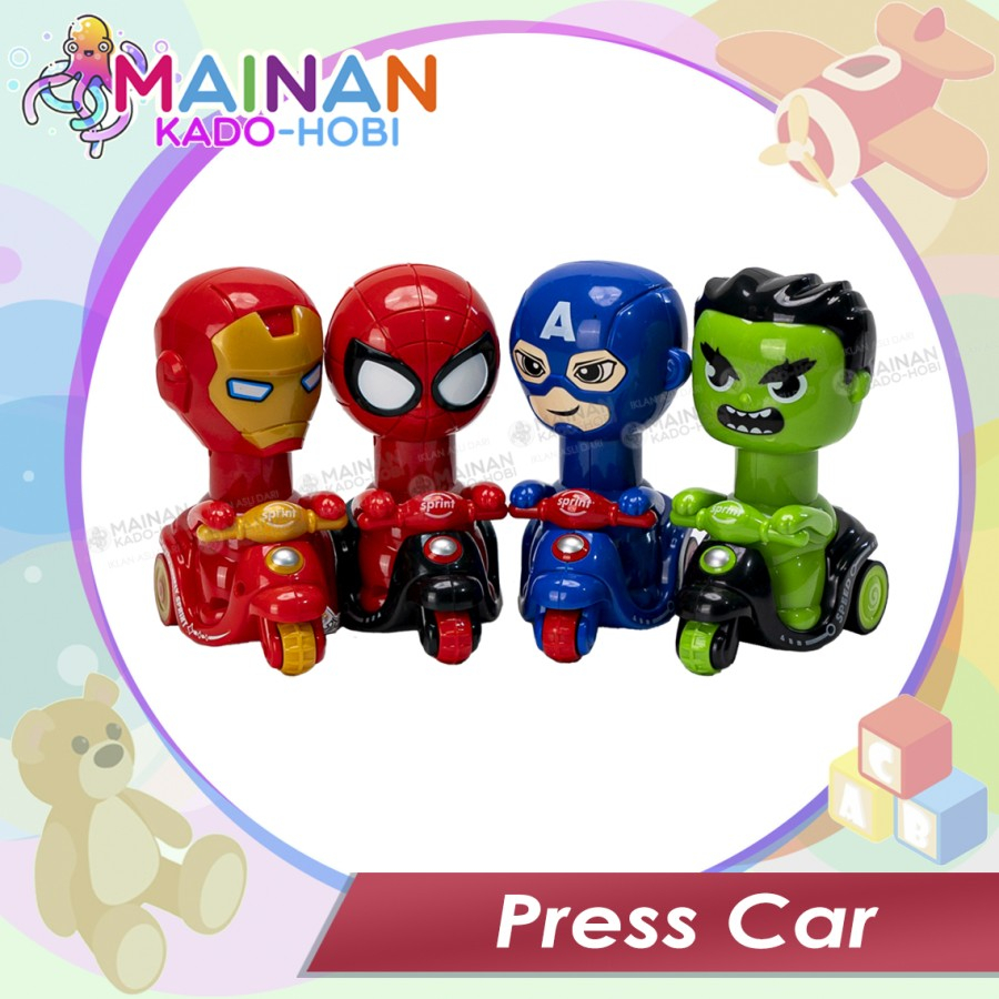 KADO LEBARAN MAINAN ANAK PRESS CAR SEPEDA MOTOR VESPA KARAKTER BEBEK SUPERHERO ANIMAL LOL MICKEY