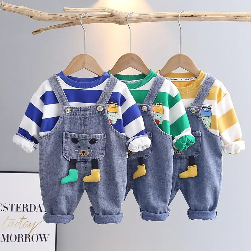 Setelan Baju kodok usia 6 bulan - 5 tahun Motif DOODLE KUNING &amp; BIRU PUTIH SET baby kekinian ala korea