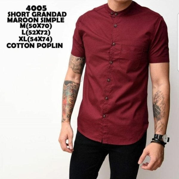 BROGUY Kemeja Pria Lengan Pendek Kerah Sanghai Casual Polos Slimfit