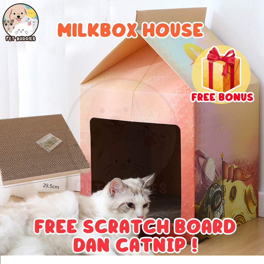 [FREE BONUS]Milk Box Rumah Kucing Lucu FREE Scratching Board dan Catnip