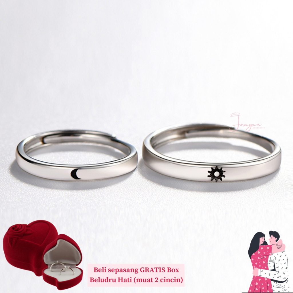 [UKIR NAMA] Cincin Couple Sun &amp; Moon S24 Adjustable Ailoviu Original Perak Untuk Pasangan Hadiah Valentine Kado Gift