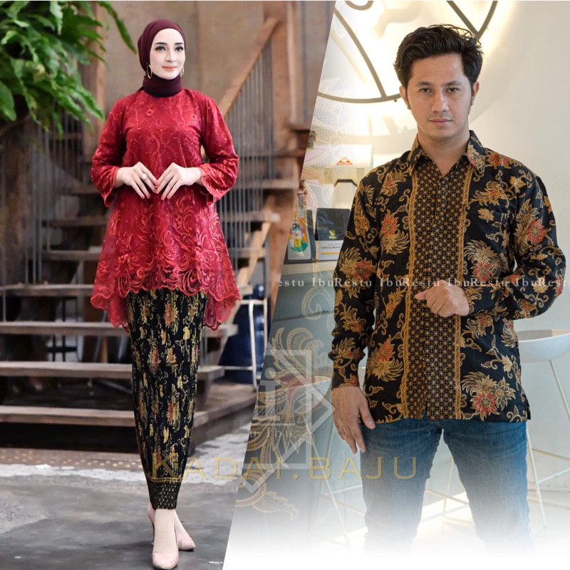 Set kebaya couple batik Modern Wisuda Tunangan Lamaran Baju Kondangan Set Couple Pasangan Batik Brukat Terbaru