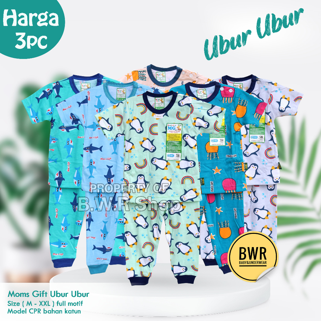 [ HARGA 3 setel ] CPR Setelan Moms Gift Ubur Ubur  Felicia  Cat Sea/ Baju Bayi Piyama Anak Unisex Kancing Pundak Mom's Gift Motif Terbaru | Bwr