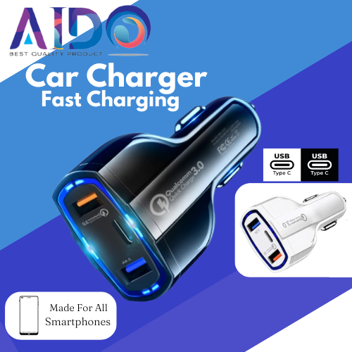 Saver Mobil Car Charger Fast Charger 3 Port USB QC 3.0 TYPE C Output Saver Mobil Pengisi Daya Ponsel Tipe C Pengisi Daya Cepat untuk iPhone 13 Xiaomi Huawei Samsung