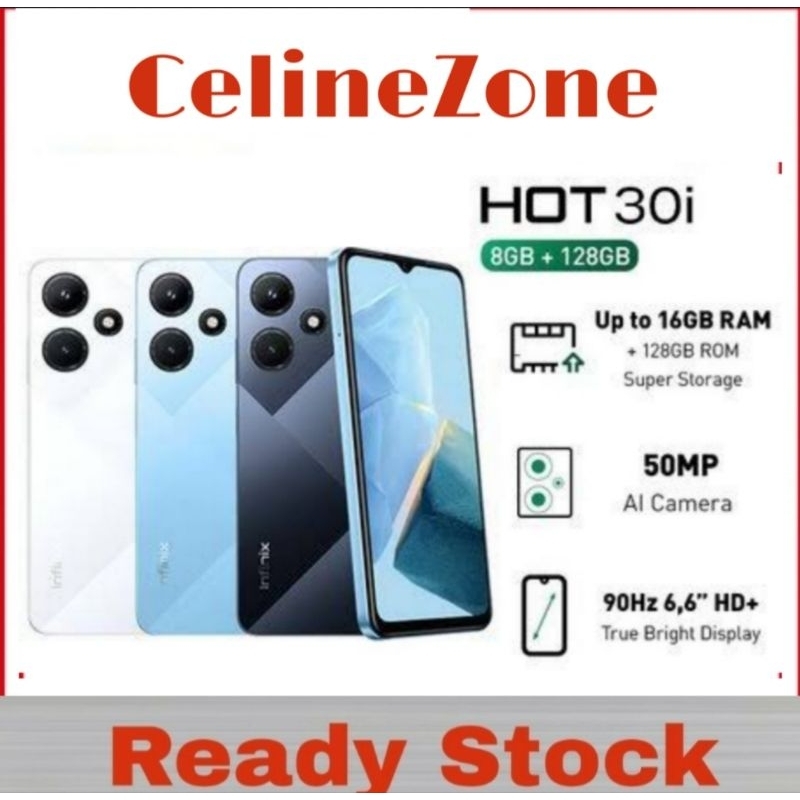 Infinix Hot 30i 16GB ( 8GB + 8GB ) Garansi Resmi 8/128 GB 8GB/128GB