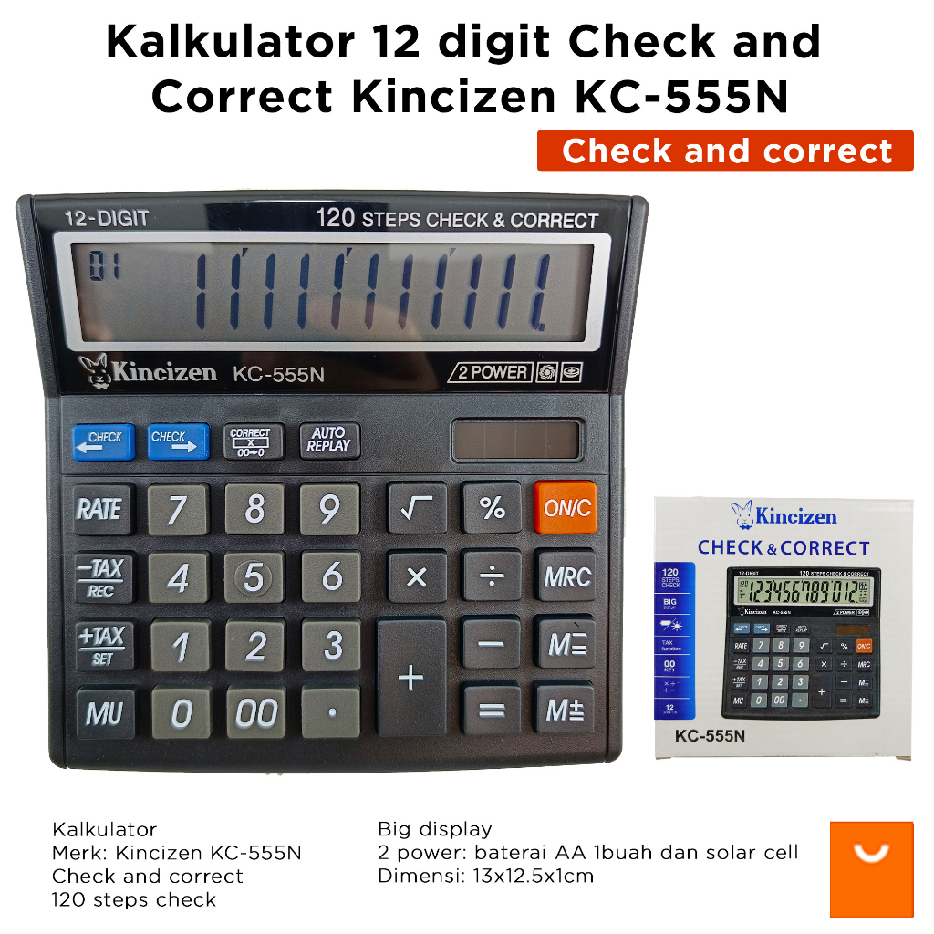 Kalkulator 12 digit Check and Correct Kincizen KC-555N