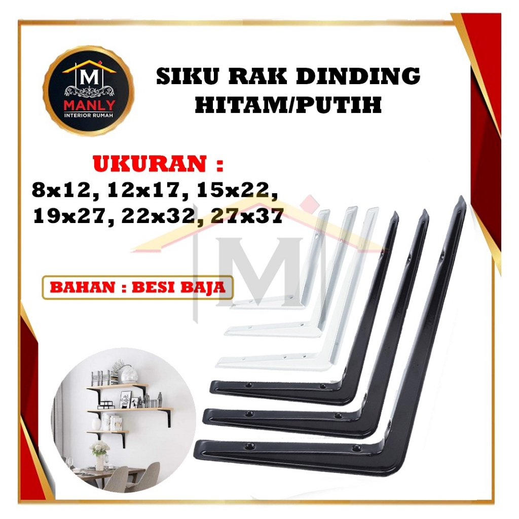 Siku Rak Dinding Besi L Rak Penyangga Bracket Ambalan Siku Breket KUAT Hitam Dan Putih