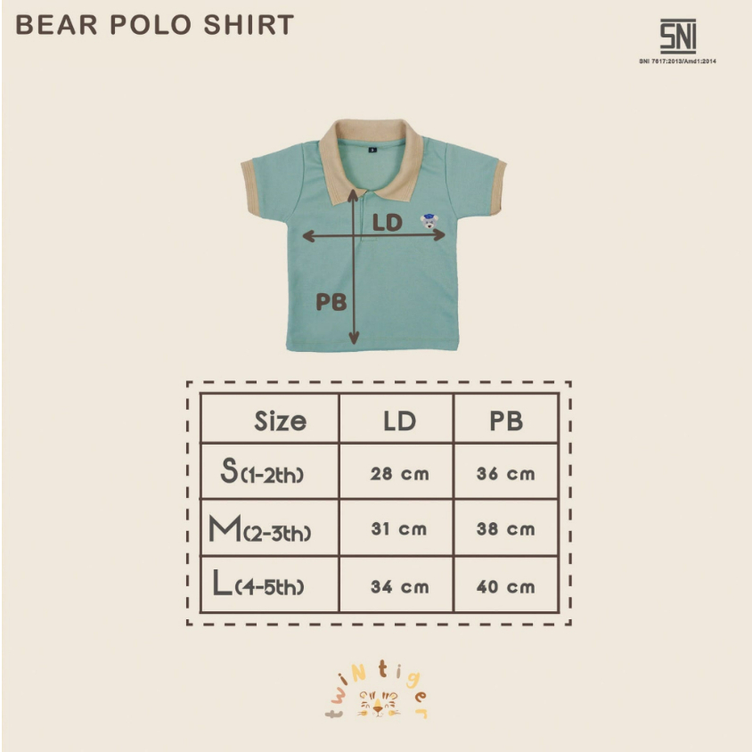 Twin Tiger Polo Bear Shirt Atasan Kaos Polo Anak Unisex 1-5 Tahun