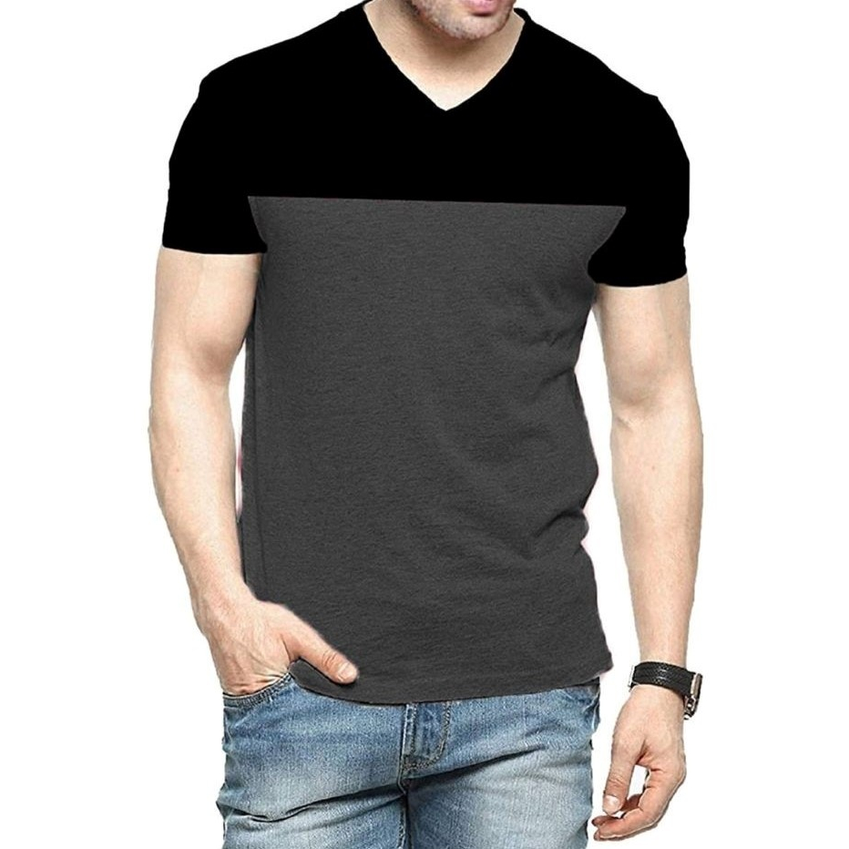 Baju kaos V neck kombinasi Two tone / kaos spandek slim fit / atasan pria casual