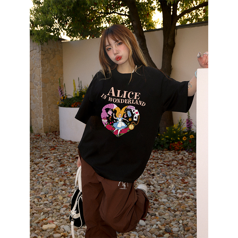 Kaos Lengan Pendek Retro Alice Korean Style/Kaos Oversize Wanita/Atasan Wanita