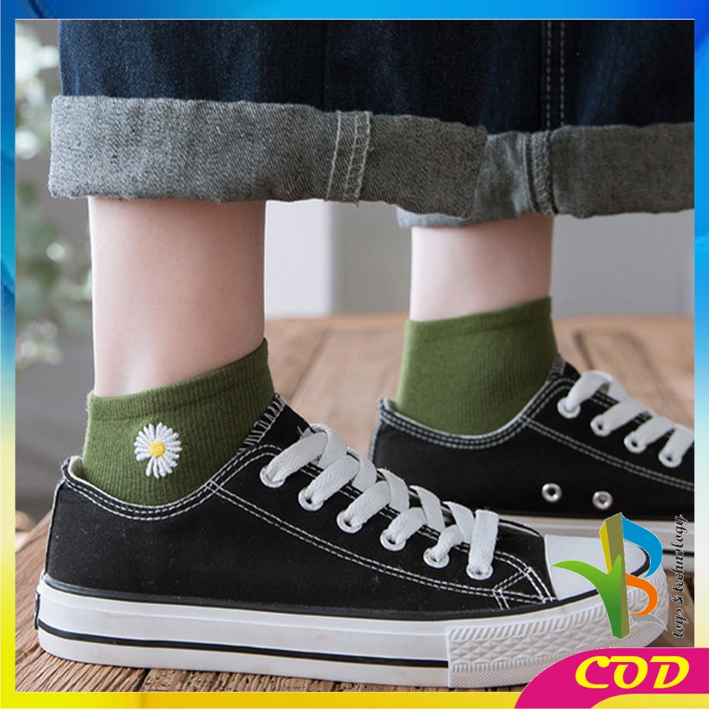 RB-P57 Kaos Kaki Bunga Polos Wanita Ankle Sock / Kaos Kaki Pendek Semata Kaki Wanita Motif Daisy / Flower Socks Import