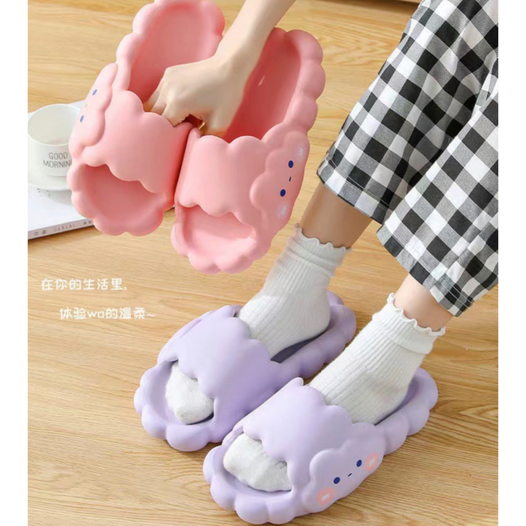 Sandal Wanita Slop Jelly Awan Cloud Sendal Awan Rumah Slip On Elastic Empuk Terbaru