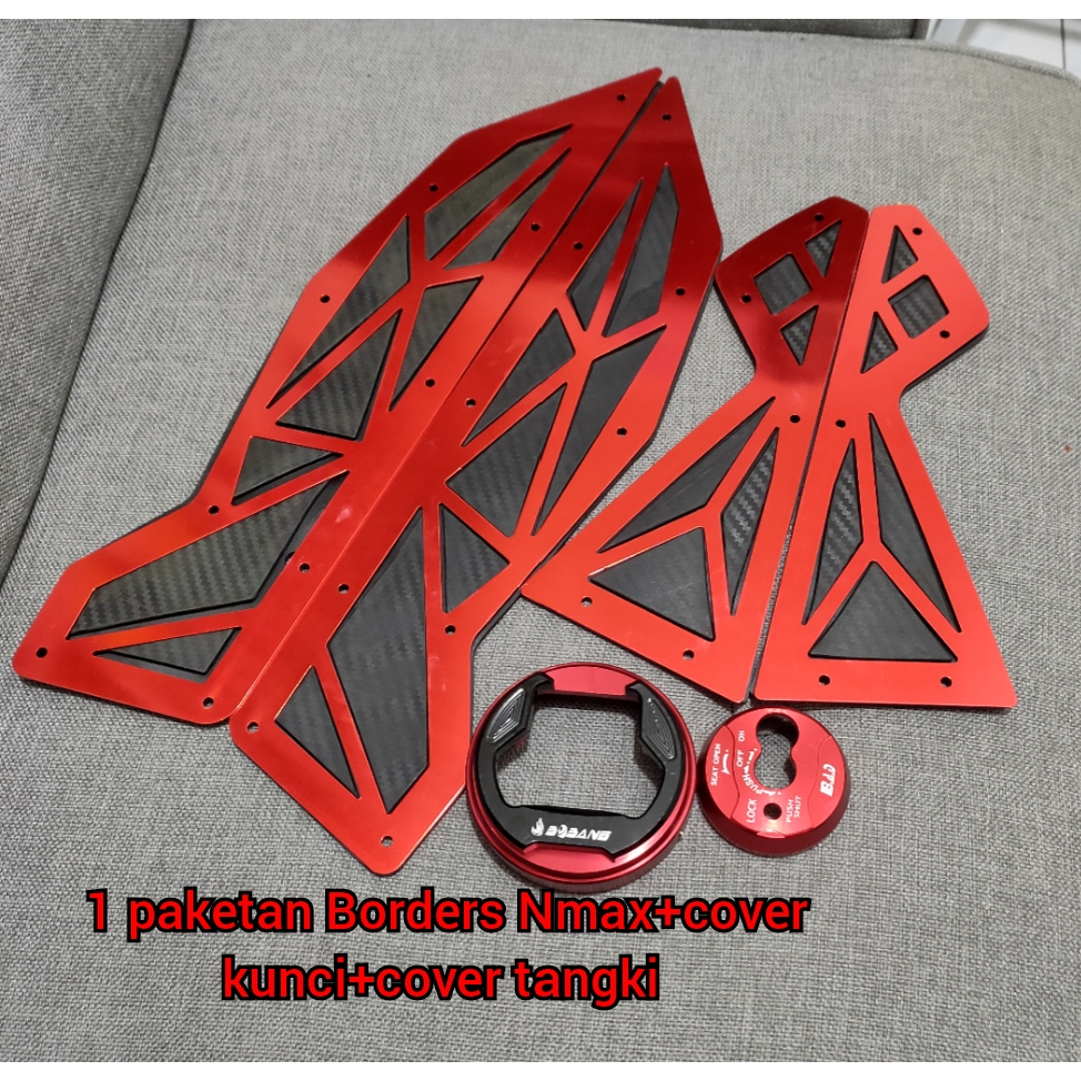 Pijakan Karpet alas Kaki Plat Bordes Nmax Cnc Plus cover kunci CNC Plus cover tangki CNC MERAH