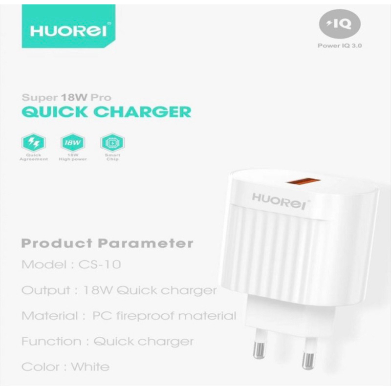 HOUREI CS10 Powe IQ Quick Charger 3.0 18w Gratis Kabel Micro USB - Charger HOUREI Power IQ Quick 18w